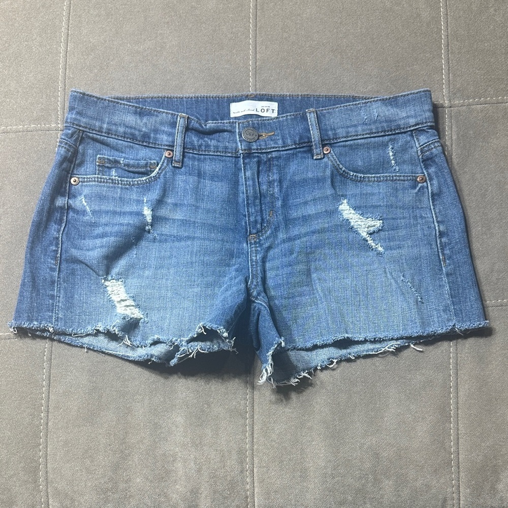 LOFT Classic Blue Distressed Jean Shorts